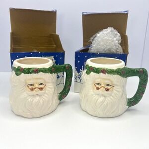 Tasso Santa Mugs NIB Set of 2 Christmas Ceramic Coffee Cup Holiday Decor